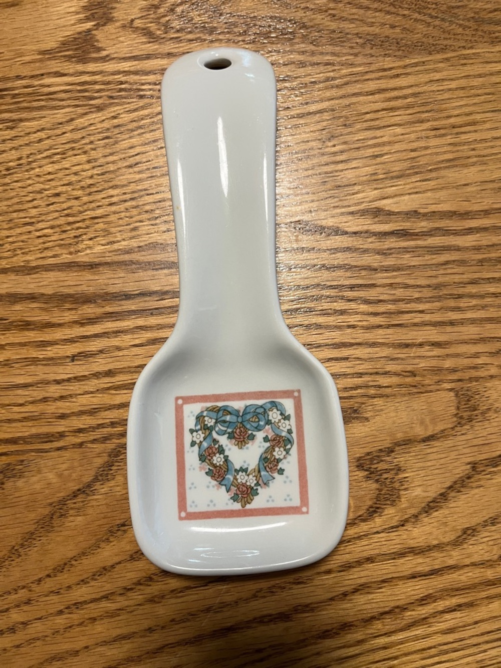 Otagiri White Ceramic Spoon Rest with Blue Logo Detail
